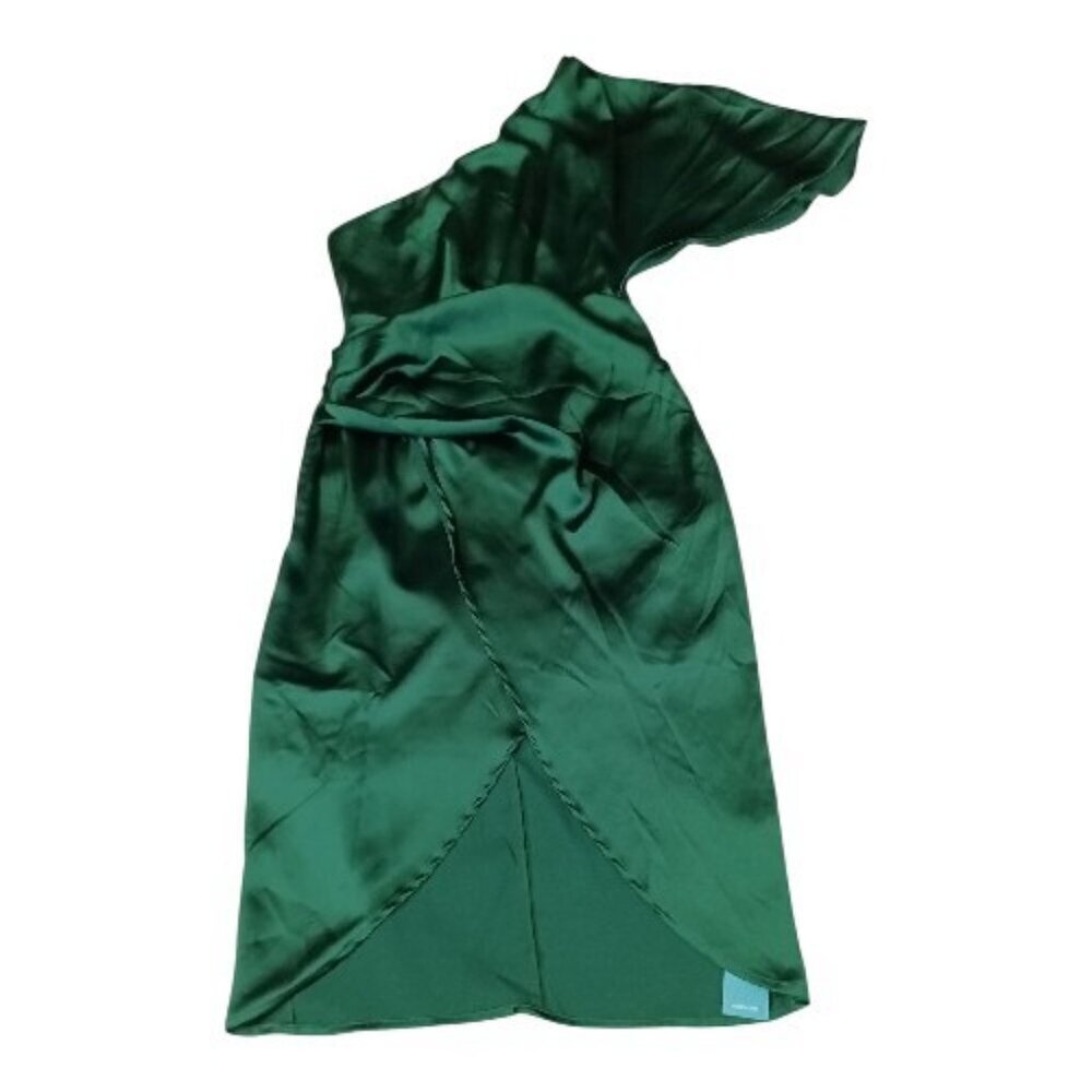 Cupshe Womens S Emerald Green Satin One Shoulder Dress Cocktail Ruched Elegant